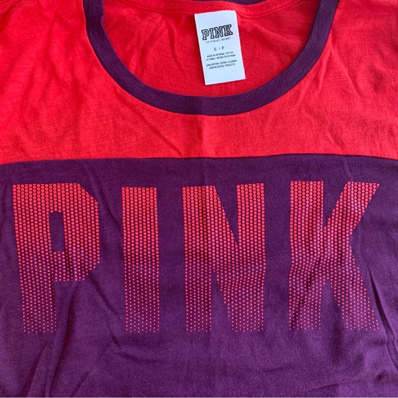 PINK Victoria's Secret Red and Burgundy Long Sleeve Tee - Picture 3 of 5